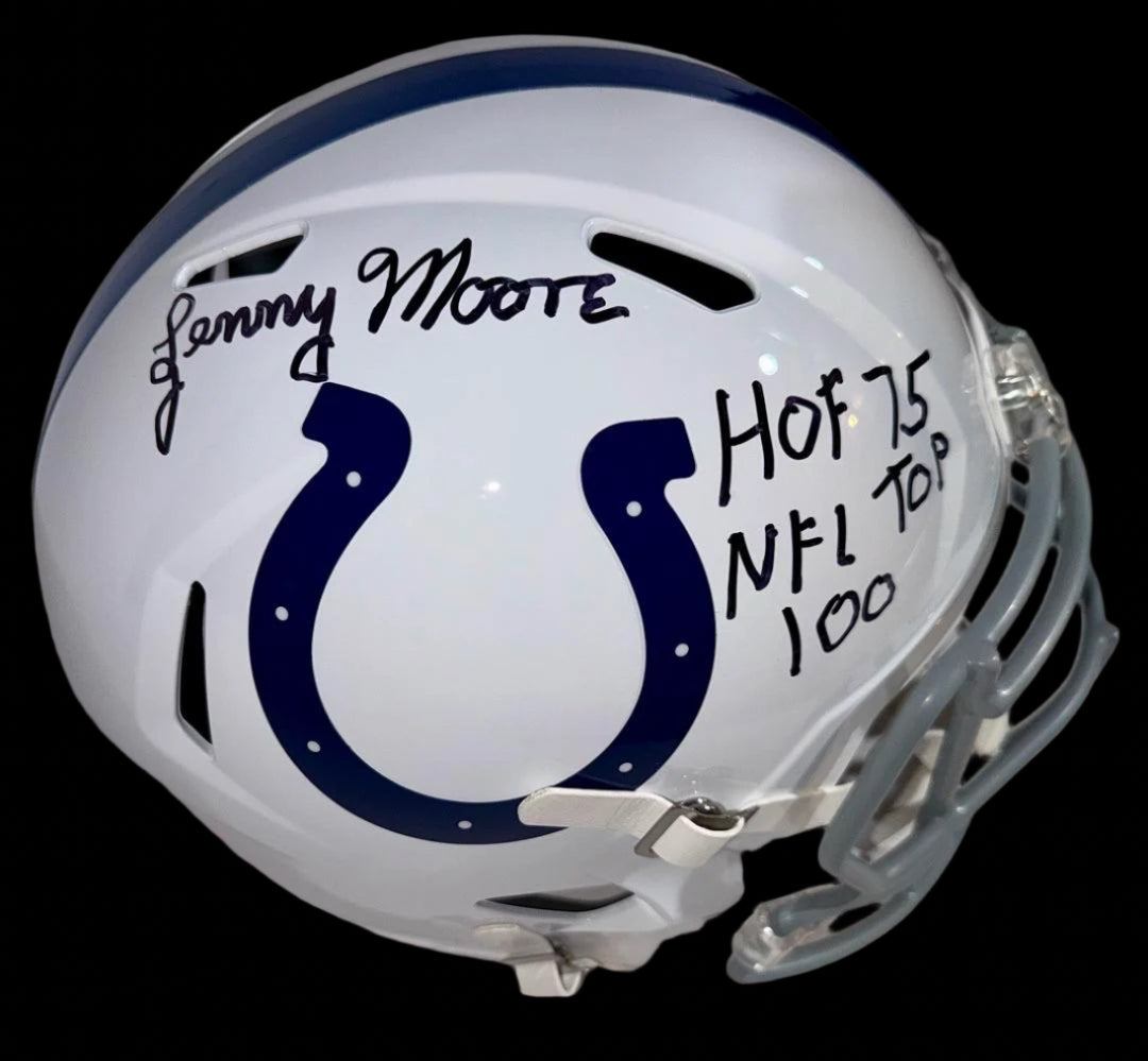 Lenny Moore (Colts) signed full size replica helmet w/HOF and NFL Top 100 inscription - Schwartz COA